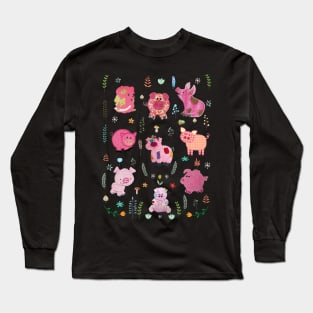 Pig With Plant Design For Farm Girl. Long Sleeve T-Shirt